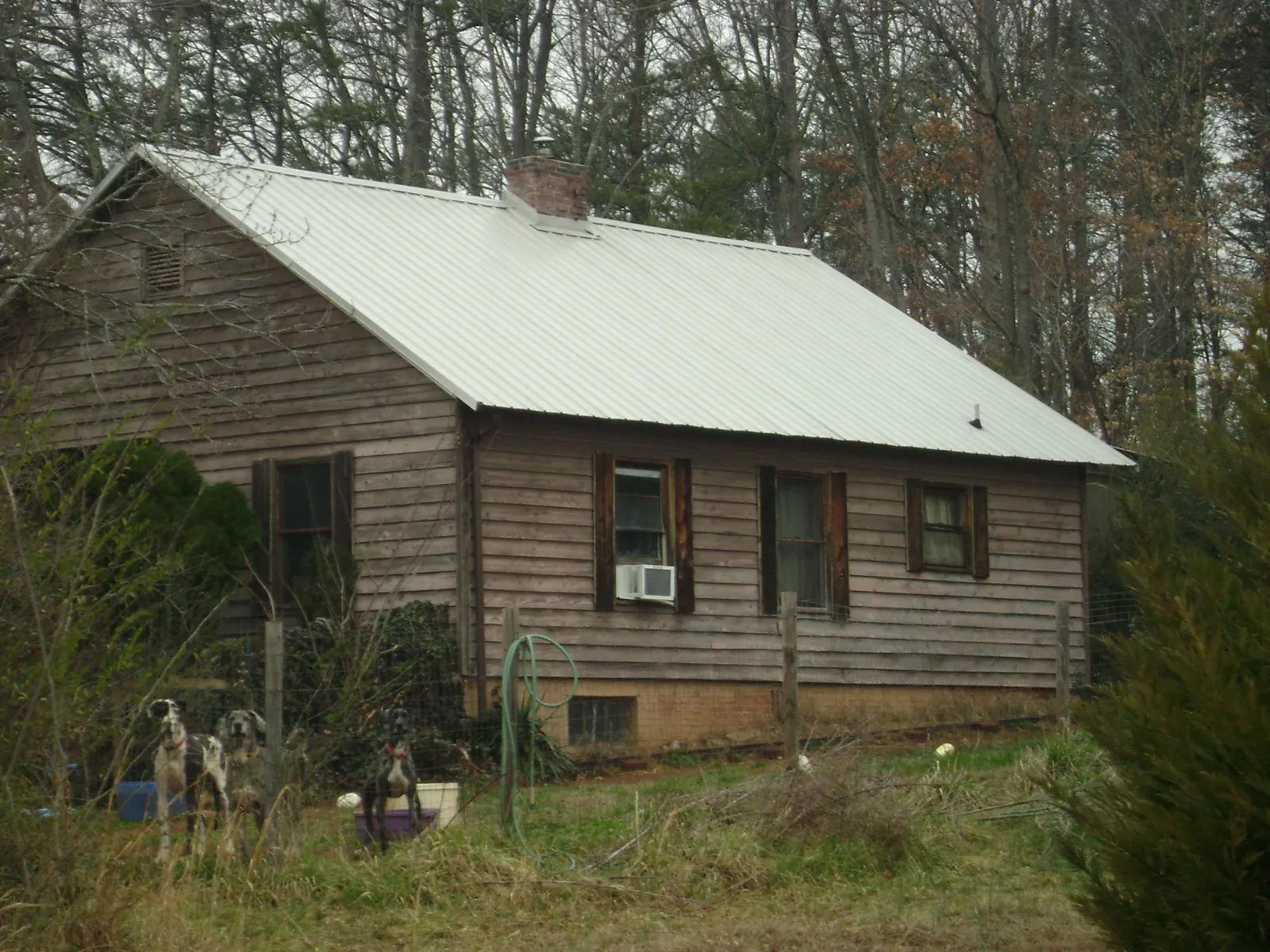 White metal roof on an old wood sided farmhouse, from a Asphalt Shingle Roof Repair job in New Zion